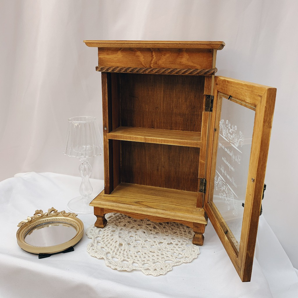 高腳木頭玻璃櫃