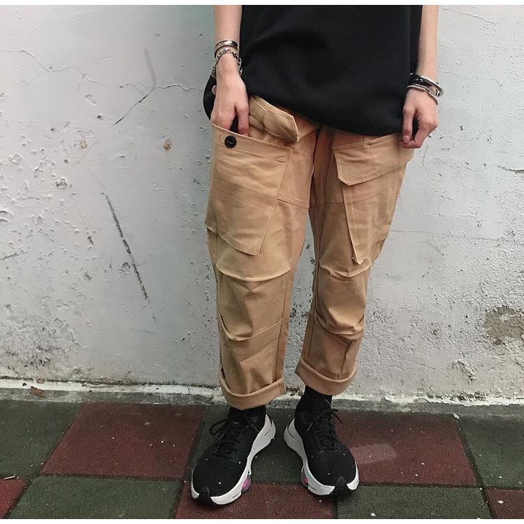 Record 斜口袋 水洗 工裝長褲 三色(1534)