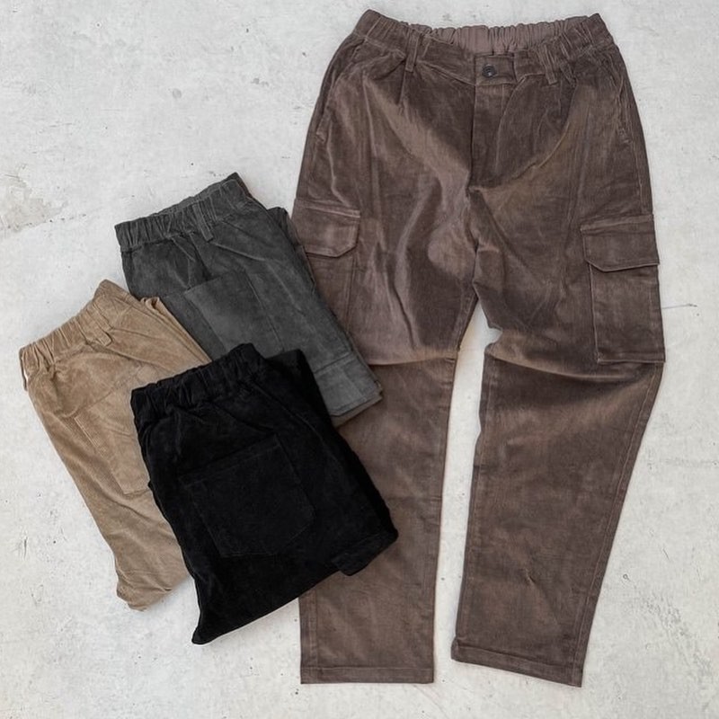 素燕 大口袋 燈芯絨 工作長褲  抽繩 鬆緊 男版 四色