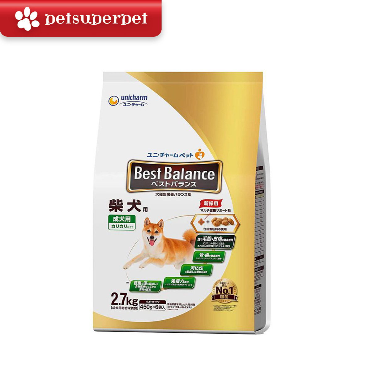 Unicharm 最佳平衡配方柴犬專用成犬糧 - (雞肉、蔬菜、小魚、糙米，450g x 6袋裝) 2.7kg (平行進口貨品)＊【食用期限：08-2026】＊