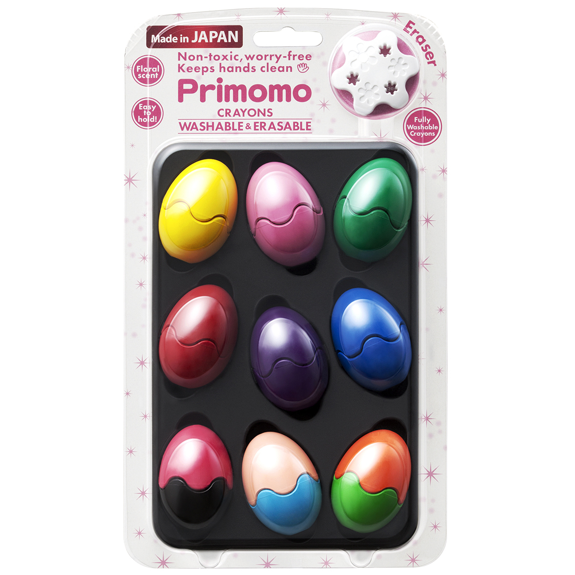 Primomo 普麗貓趣味蠟筆(蛋殼型)12色-附橡皮擦