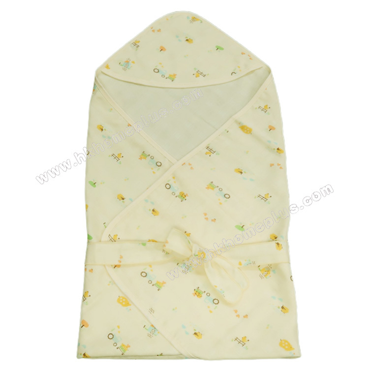 舒適牌: 台灣製 - 嬰兒四層紗布動物包巾 (綁帶款) 90311