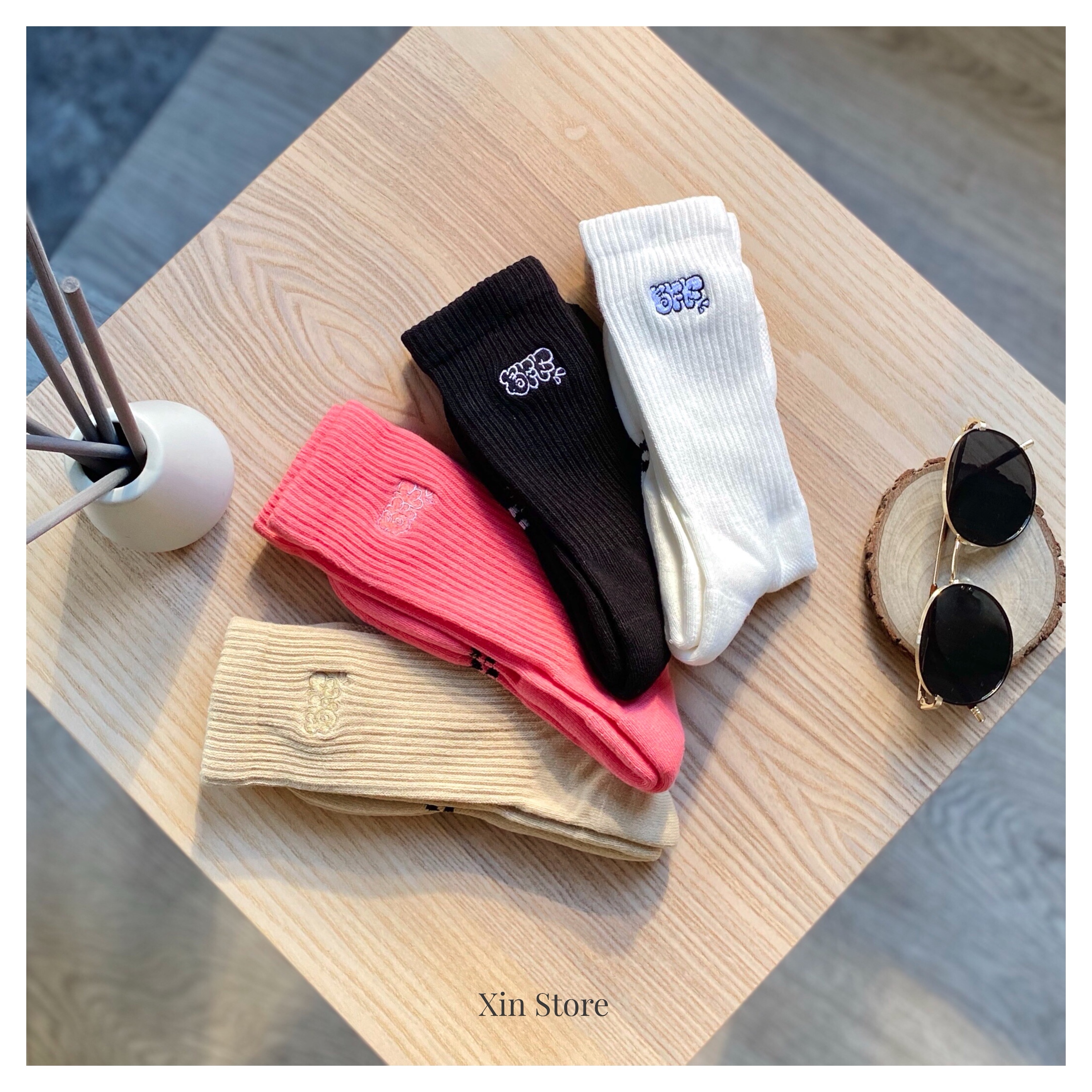 Best Foot Friend BFF Sock 泡泡 Logo 長襪 黑 白 沙 粉