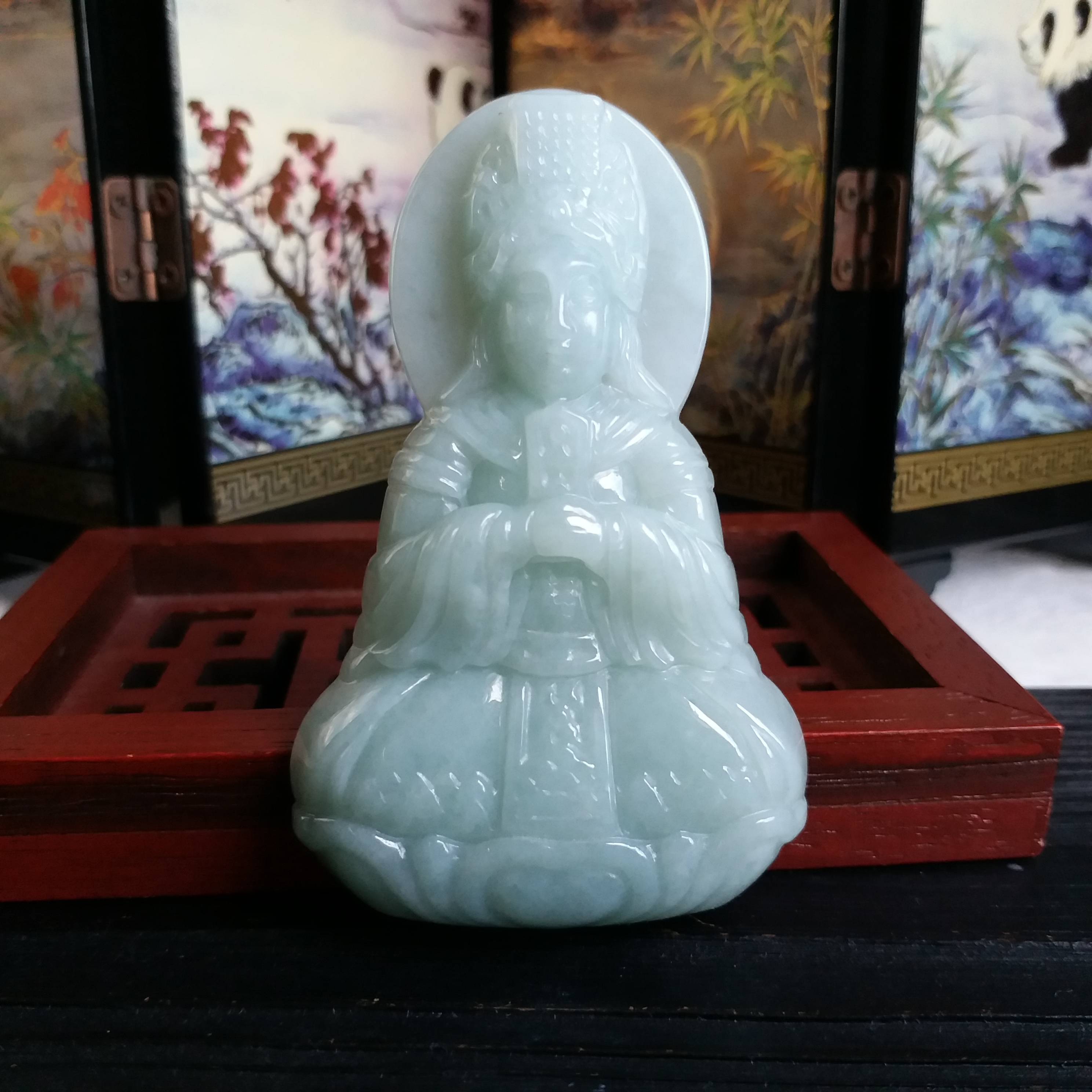 冰糯淺綠厚庄媽姐吊墜, 天然翡翠A玉, 緬甸玉, Jade, Jadeite