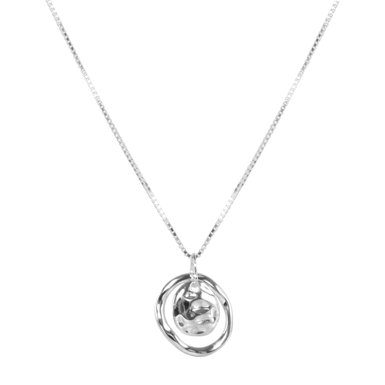 純銀項鍊，女士項鍊 水波面圓環吊牌；不規則帶出的神秘氛圍（1641銀色）