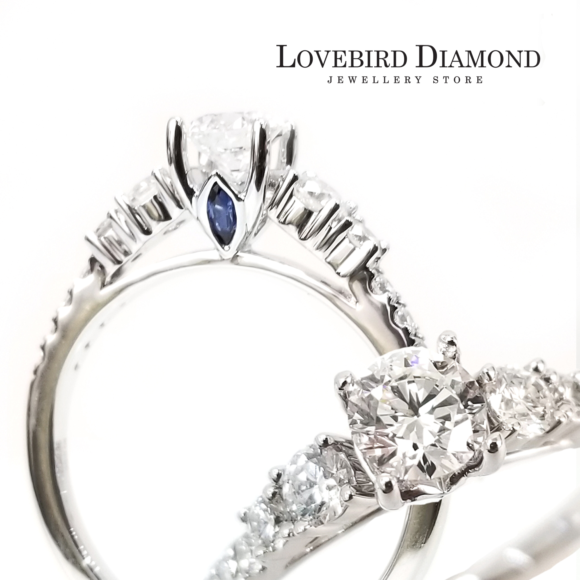 18K白金天然鑽石藍寶戒指托(R22HA1275C)