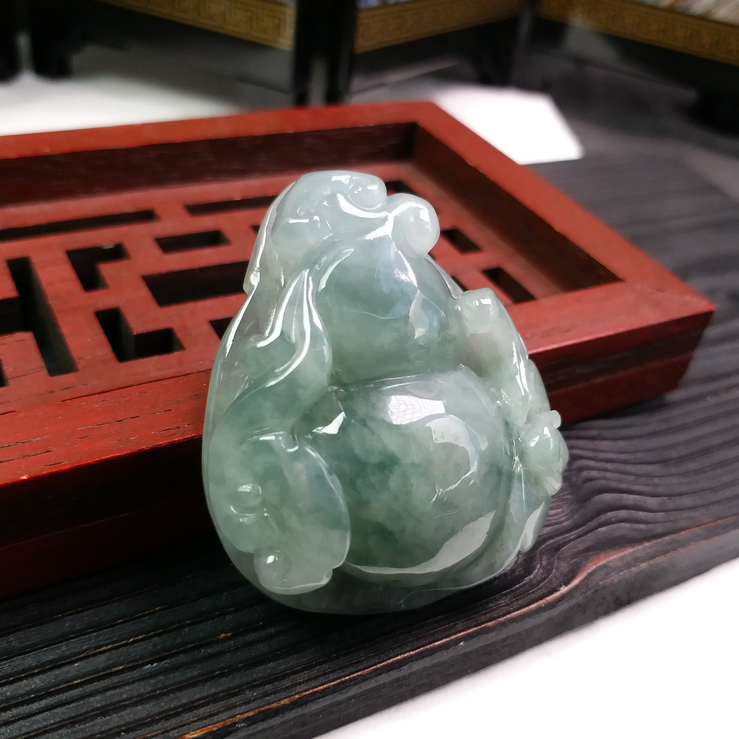 J1848 冰綠飄花有福葫蘆吊墜