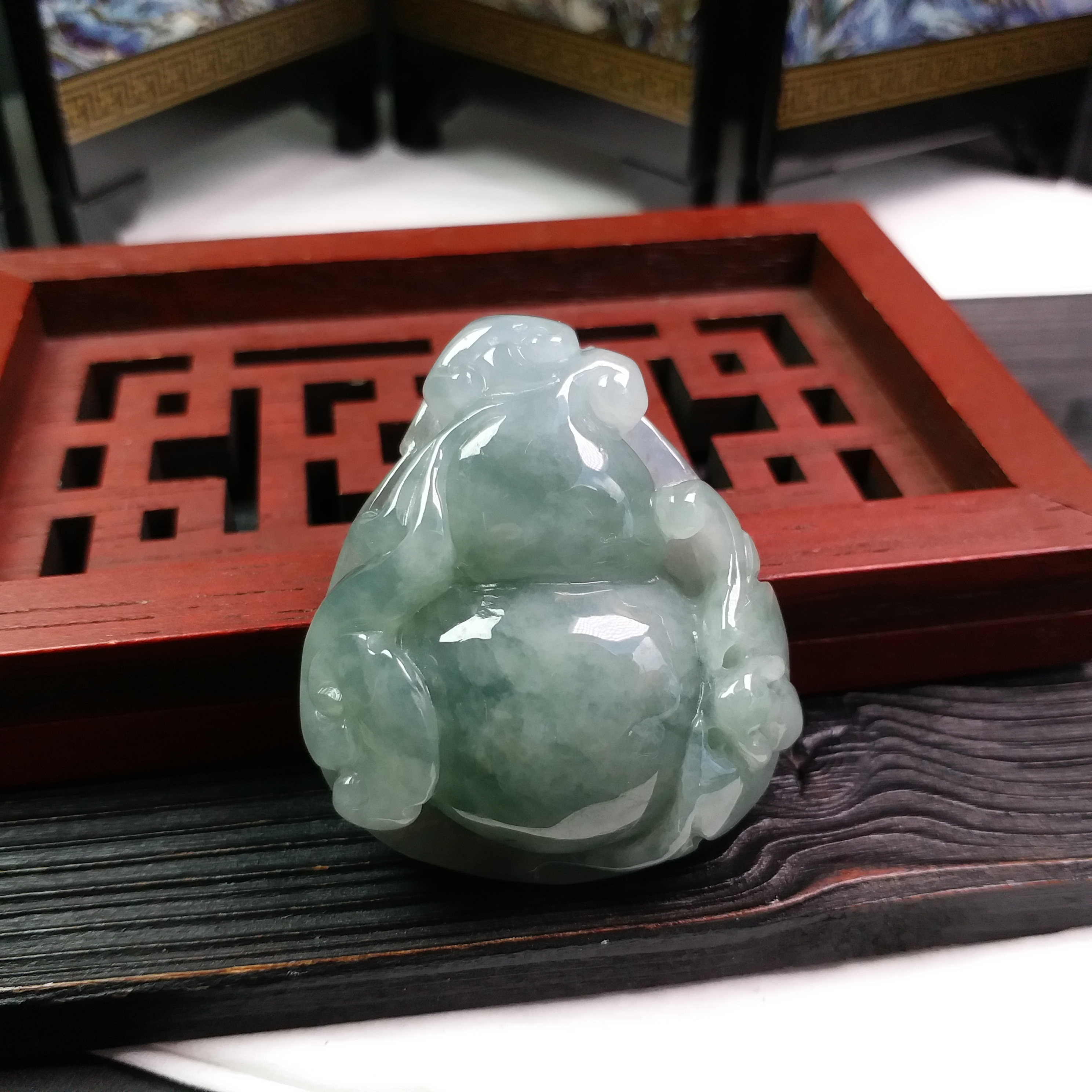 冰綠飄花有福葫蘆吊墜, 天然翡翠A玉, 緬甸玉, Jade, Jadeite