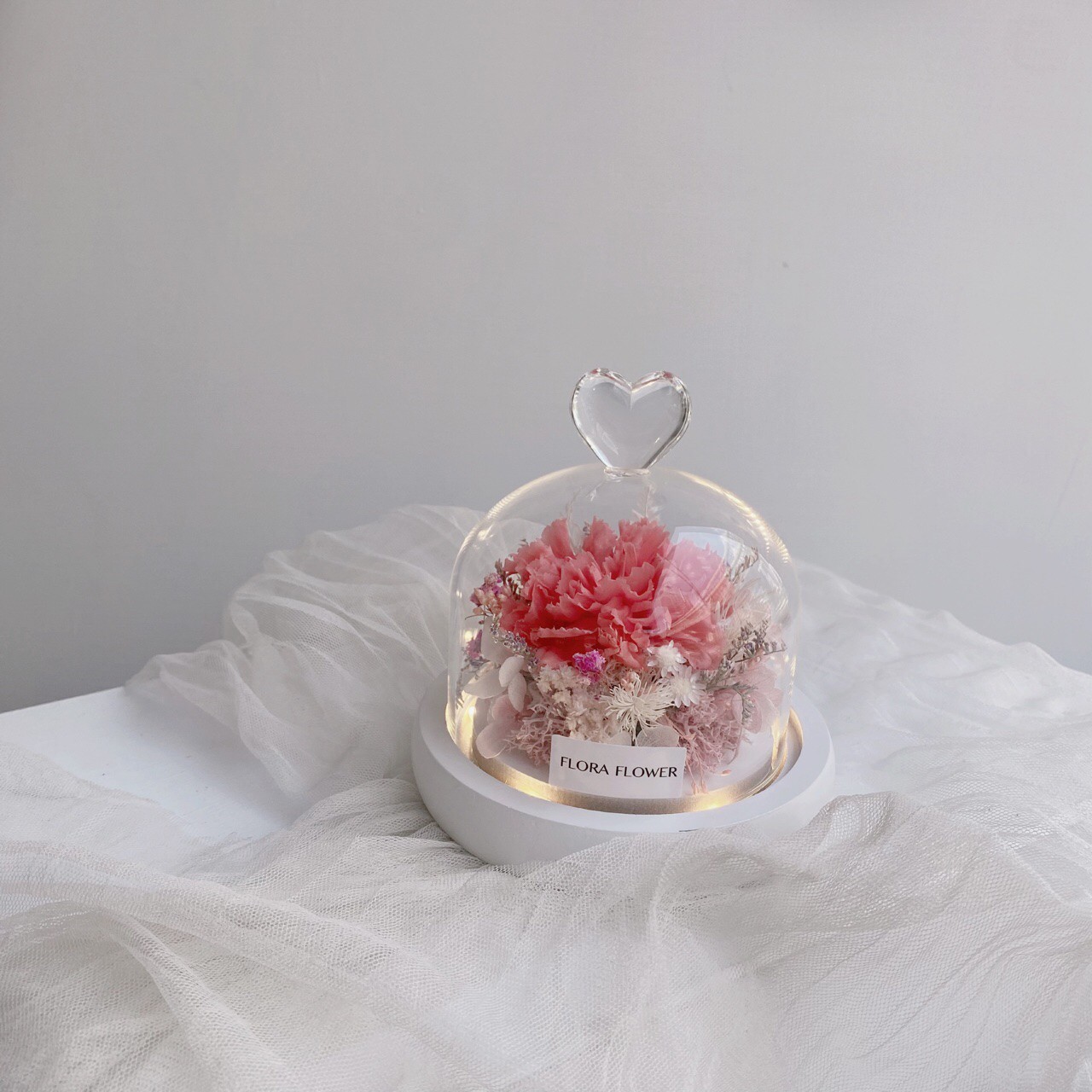 康乃馨愛心玻璃罩夜燈-粉