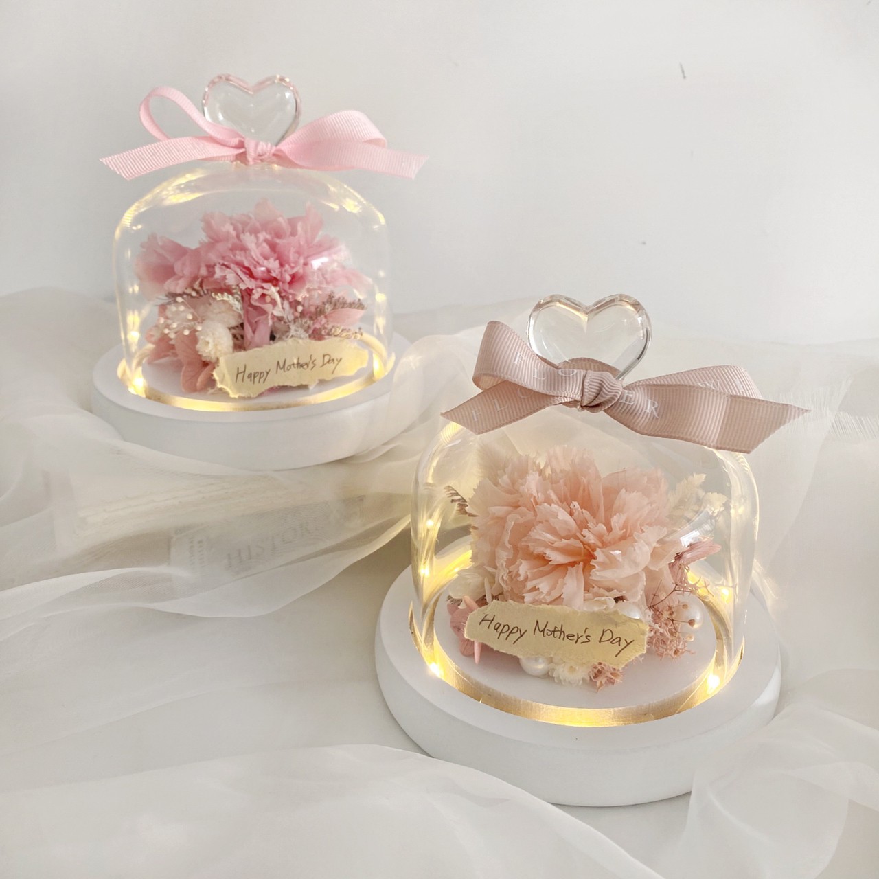 康乃馨愛心玻璃罩夜燈-粉橘