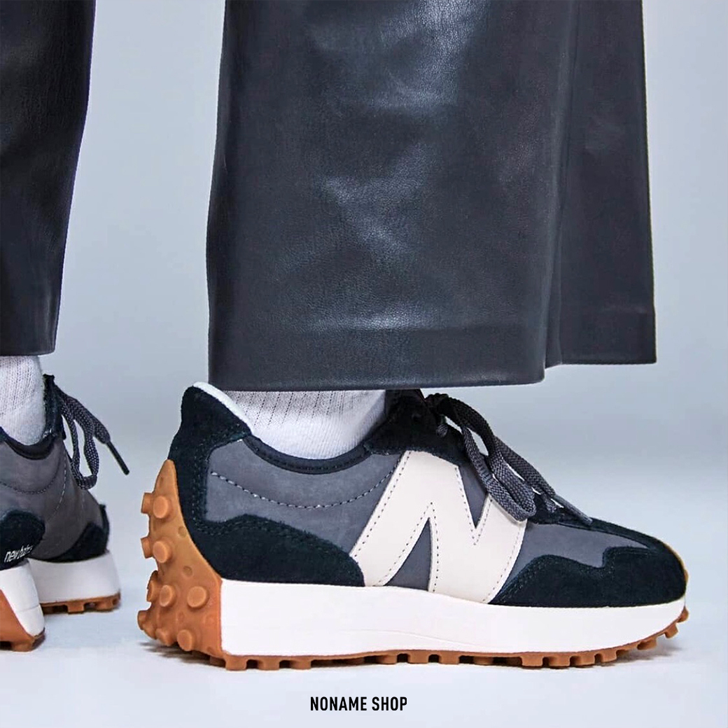 NEW BALANCE NB327 327 大N 復古 皮革 增高 厚底 焦糖底 黑灰白 (女款)