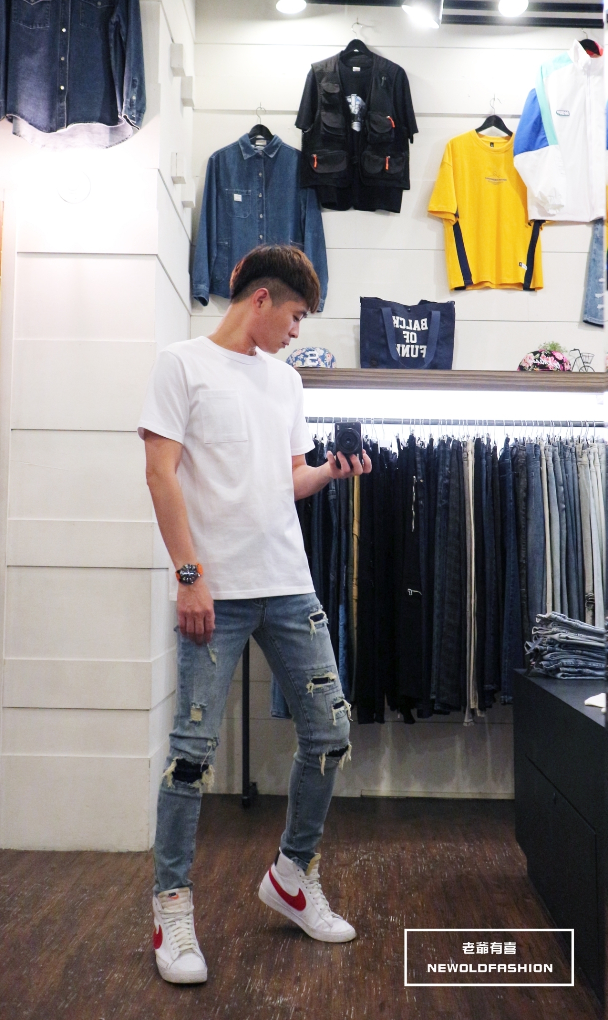 『熱銷到貨』重磅五格藍補丁小直筒褲(NOF21053095)