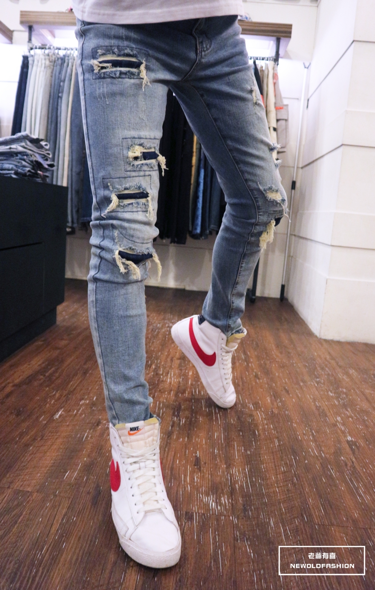 『熱銷到貨』重磅五格藍補丁小直筒褲(NOF21053095)