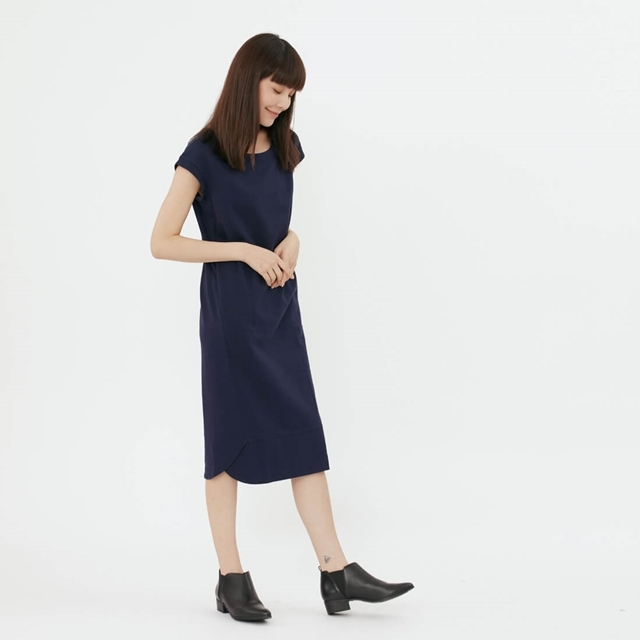 法國小毛圈無袖口袋長洋裝/深藍