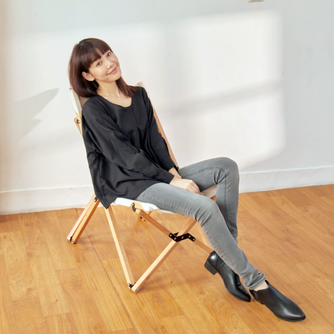 Sharon前領褶長袖棉麻上衣/優雅黑