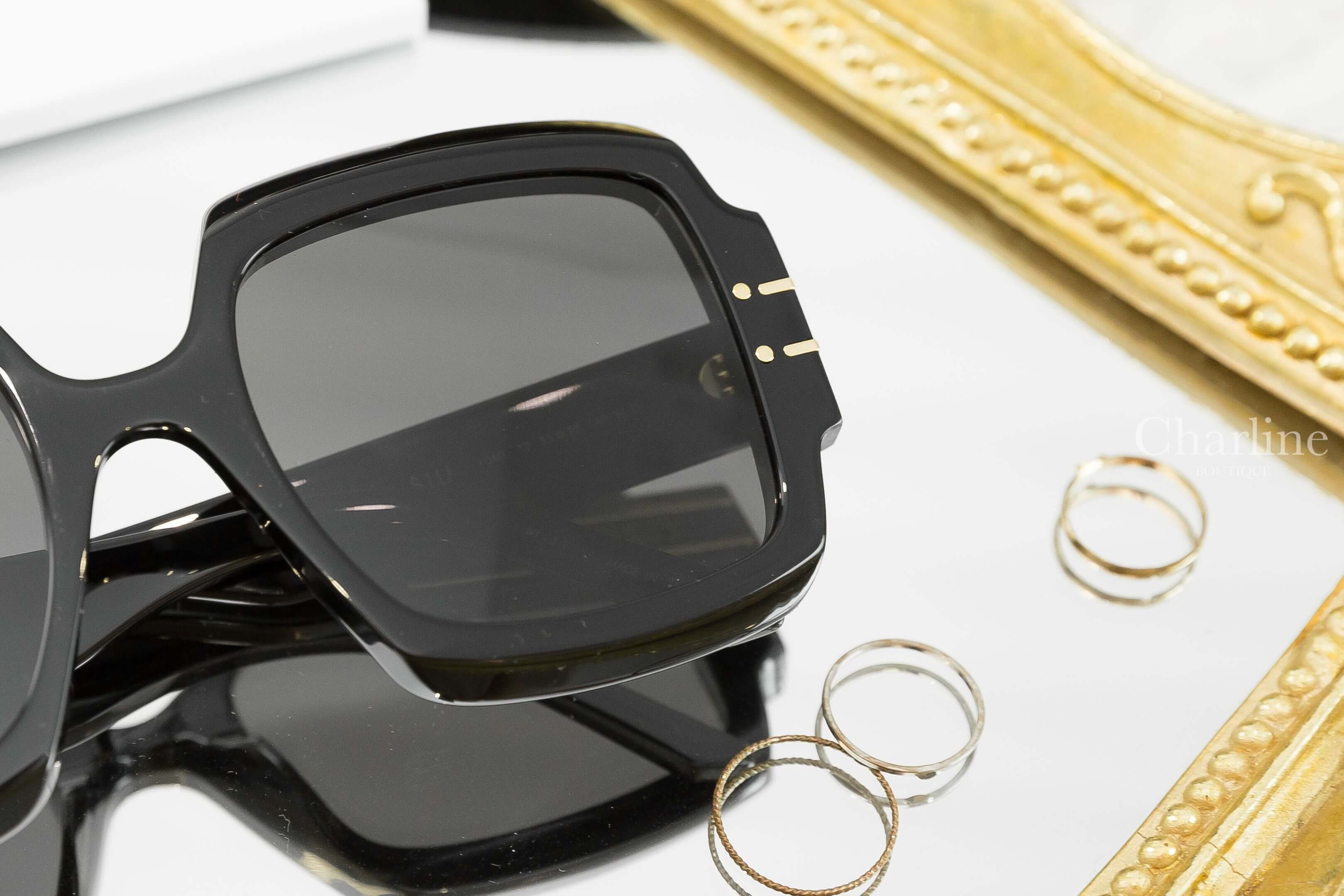 Dior Diorsignature S1U Black Square Sunglasses 黑色方框側邊金色 Logo 太陽眼鏡