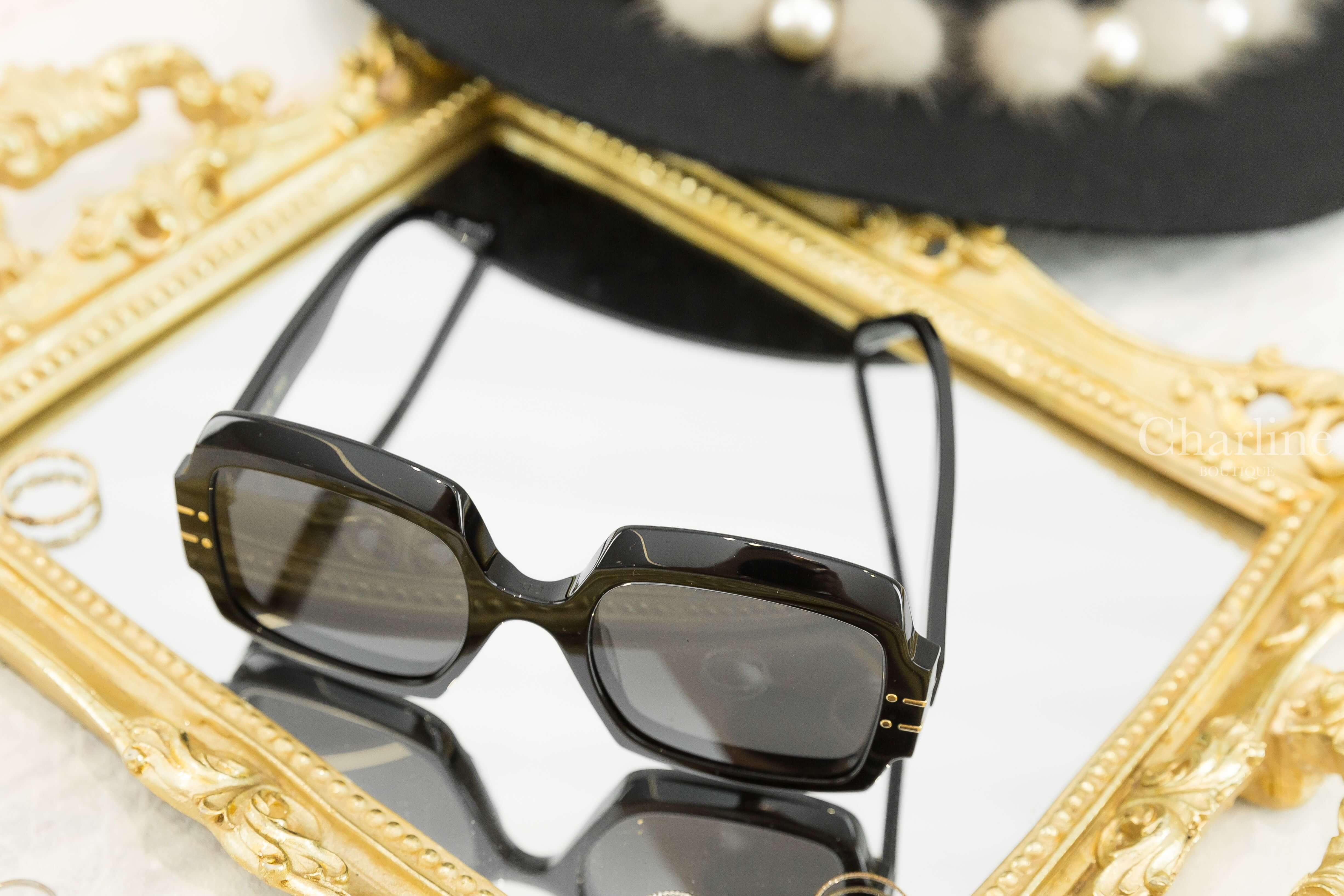 Dior Diorsignature S1U Black Square Sunglasses 黑色方框側邊金色 Logo 太陽眼鏡-Charline Boutique 精品代購