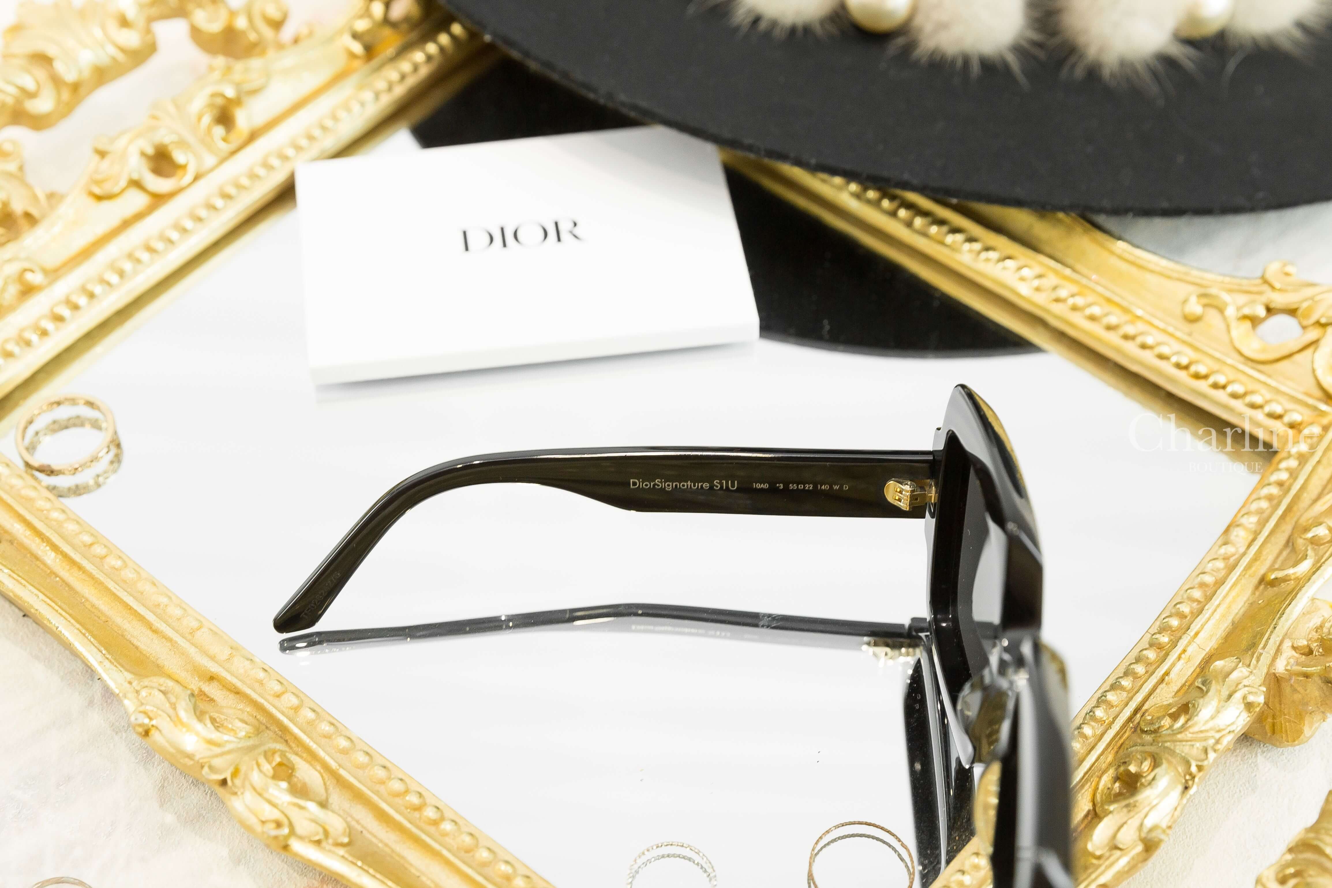 Dior Diorsignature S1U Black Square Sunglasses 黑色方框側邊金色 Logo 太陽眼鏡-Charline Boutique 精品代購