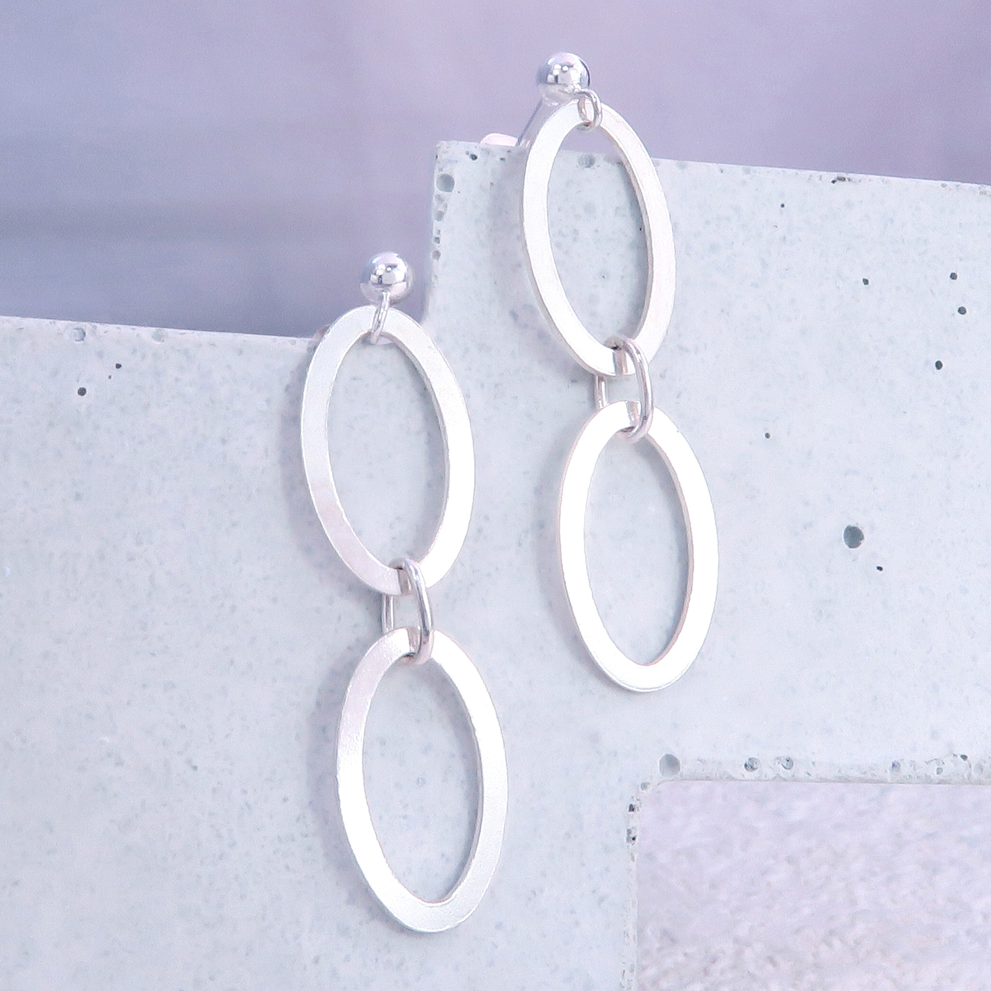經典橢圓片圈耳環 925純銀耳環 ART64