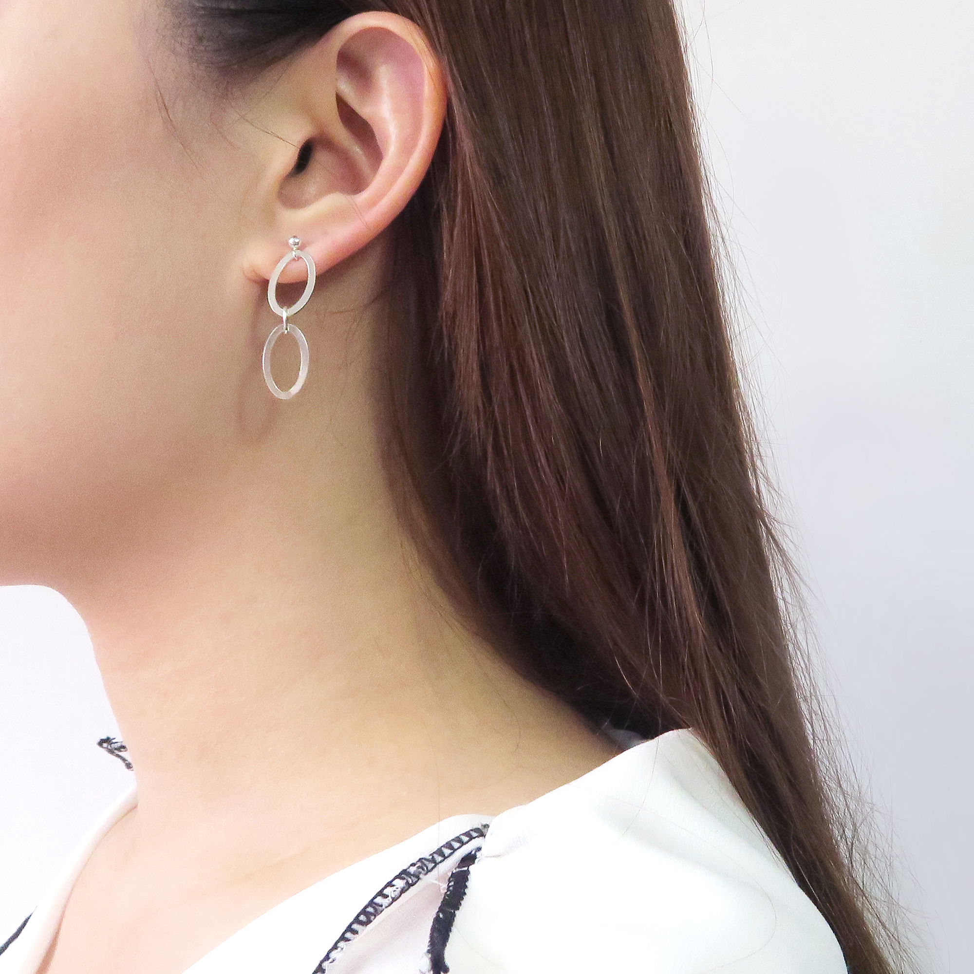 經典橢圓片圈耳環 925純銀耳環 ART64