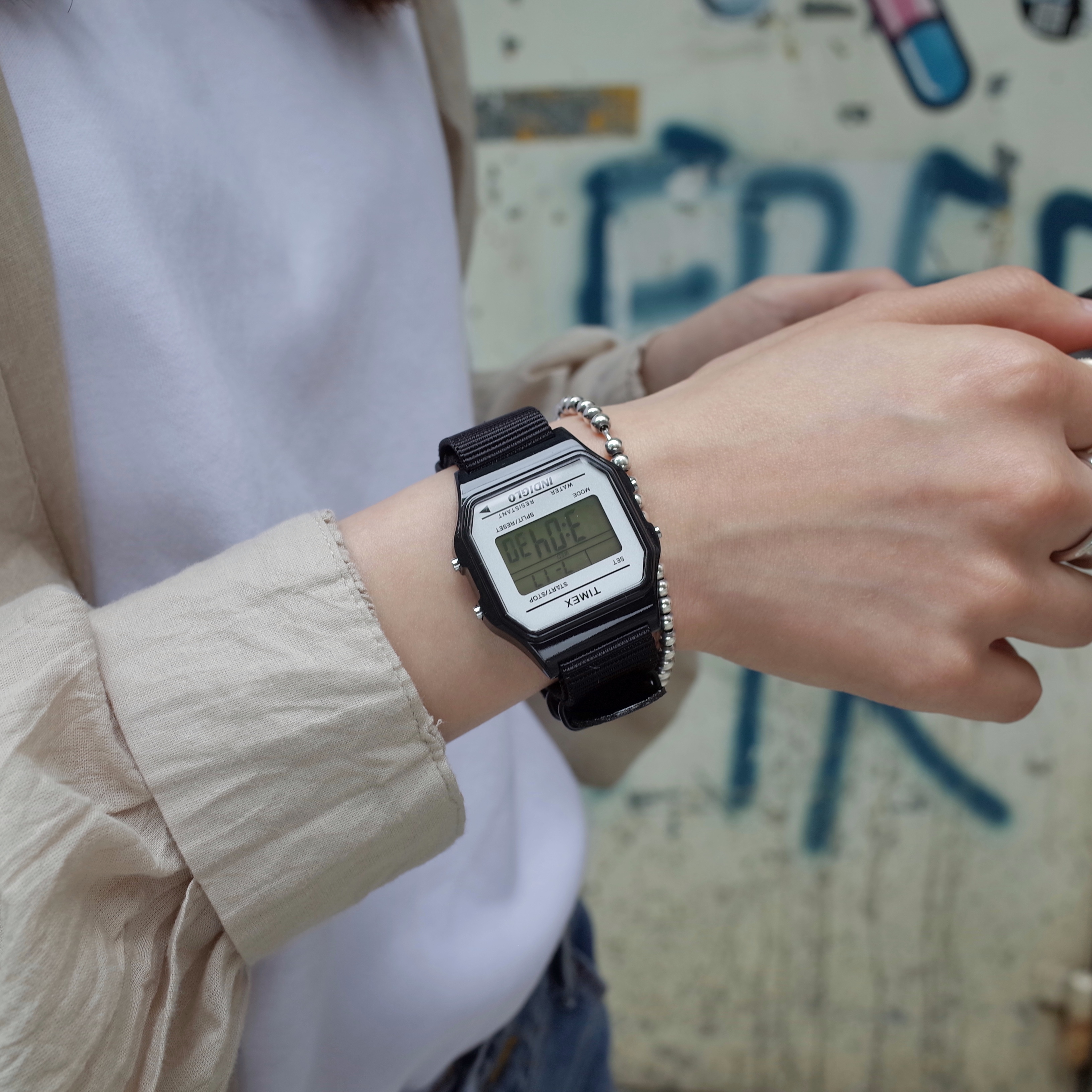 Timex T80 34mm 黑色銀面 尼龍帶 復古跳字錶 改裝