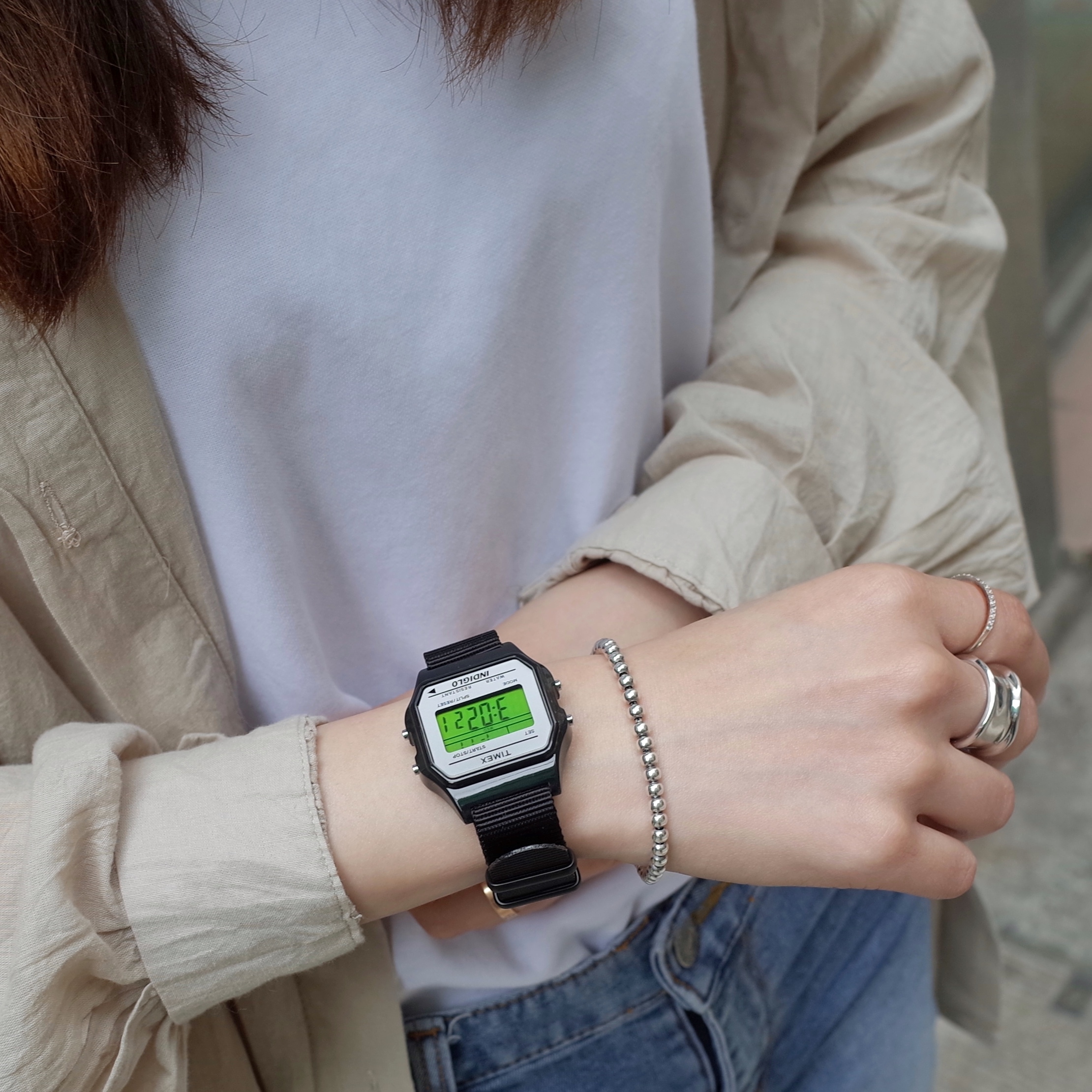 Timex T80 34mm 黑色銀面 尼龍帶 復古跳字錶 改裝