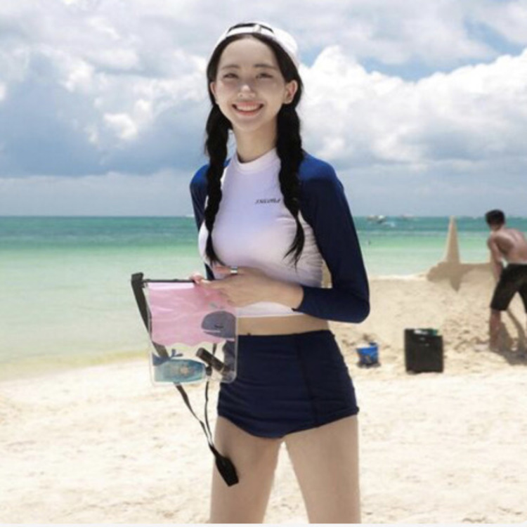 🇰🇷<現貨> 正韓長袖撞色修身兩件式泳裝