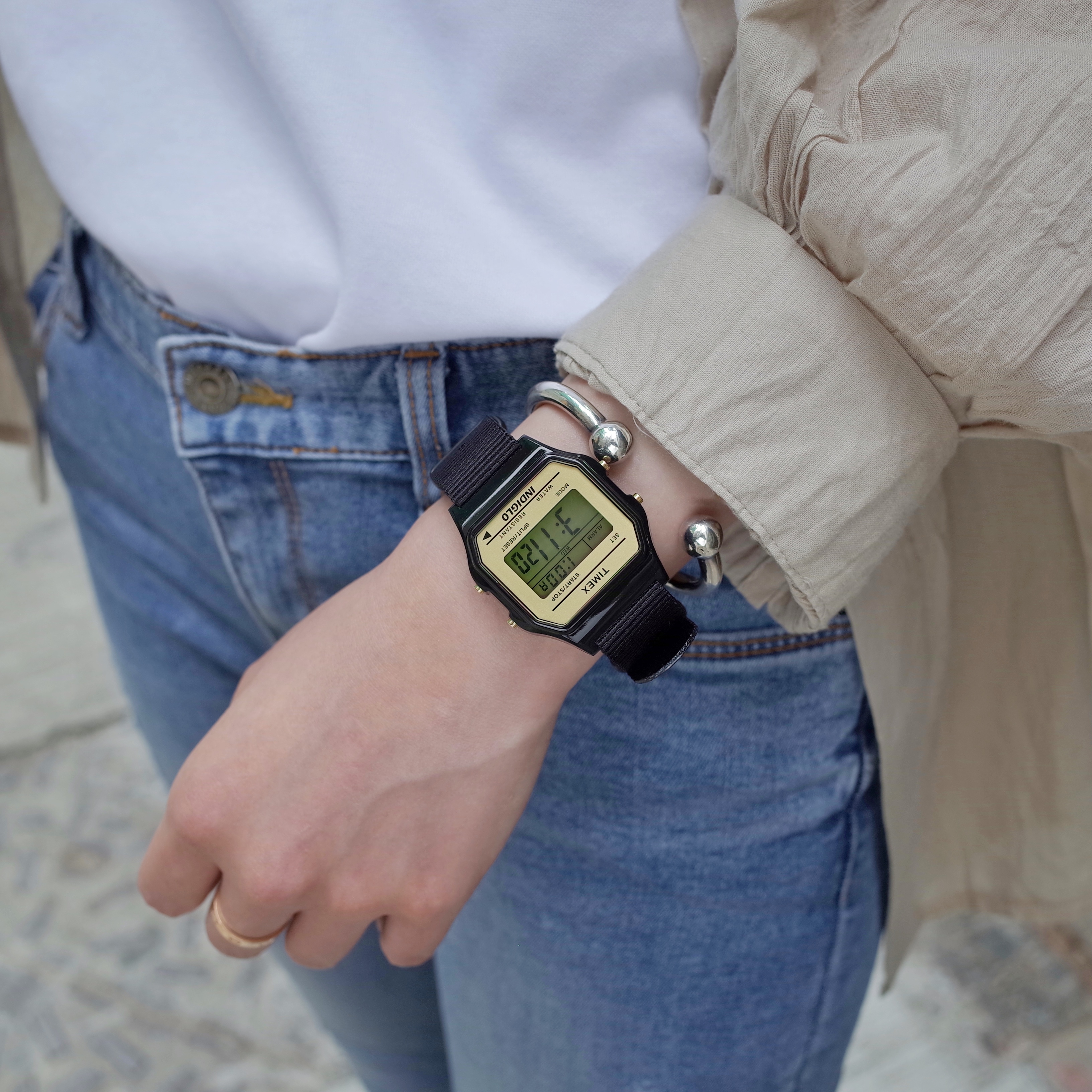 Timex T80 34mm 黑色金面 尼龍帶 復古跳字錶 改裝