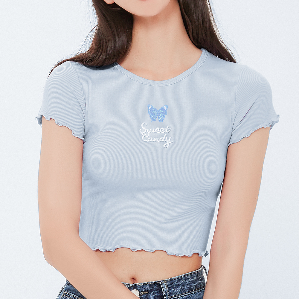 Embroidered Butterfly T-shirt (Blue)