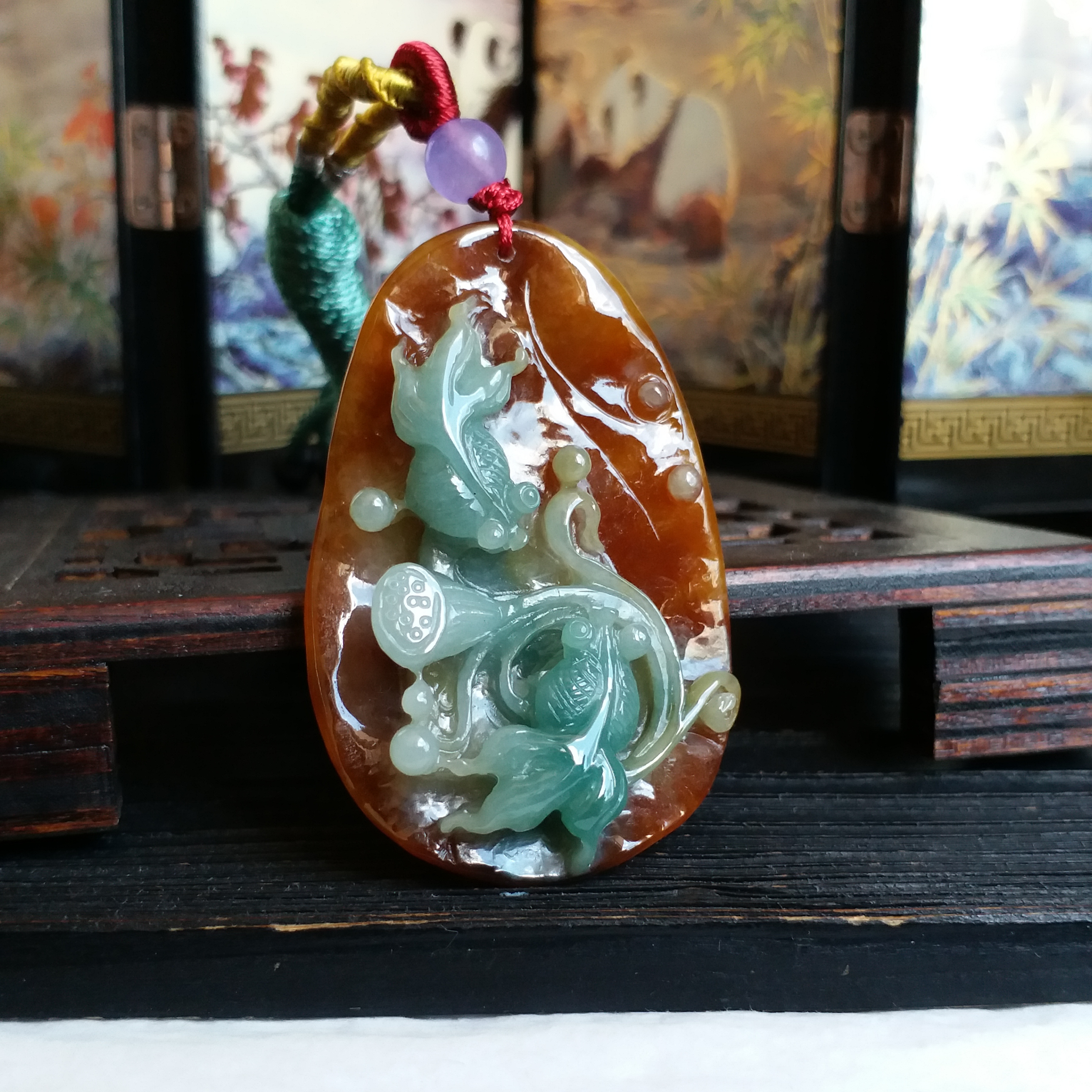 披紅掛彩 富貴有餘 #雙魚, 天然翡翠A玉, 緬甸玉, Jade, Jadeite