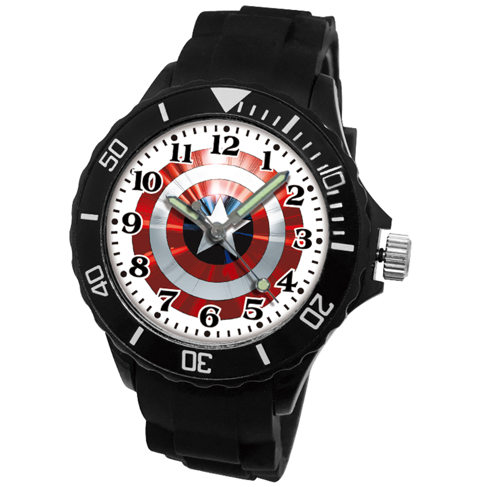 【漫威】美國隊長盾牌運動彩帶錶 (黑色)