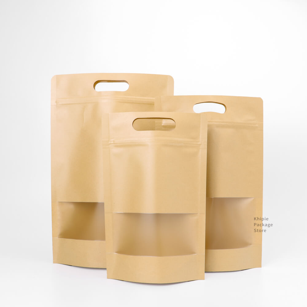 手提夾鏈立袋｜牛皮橫窗