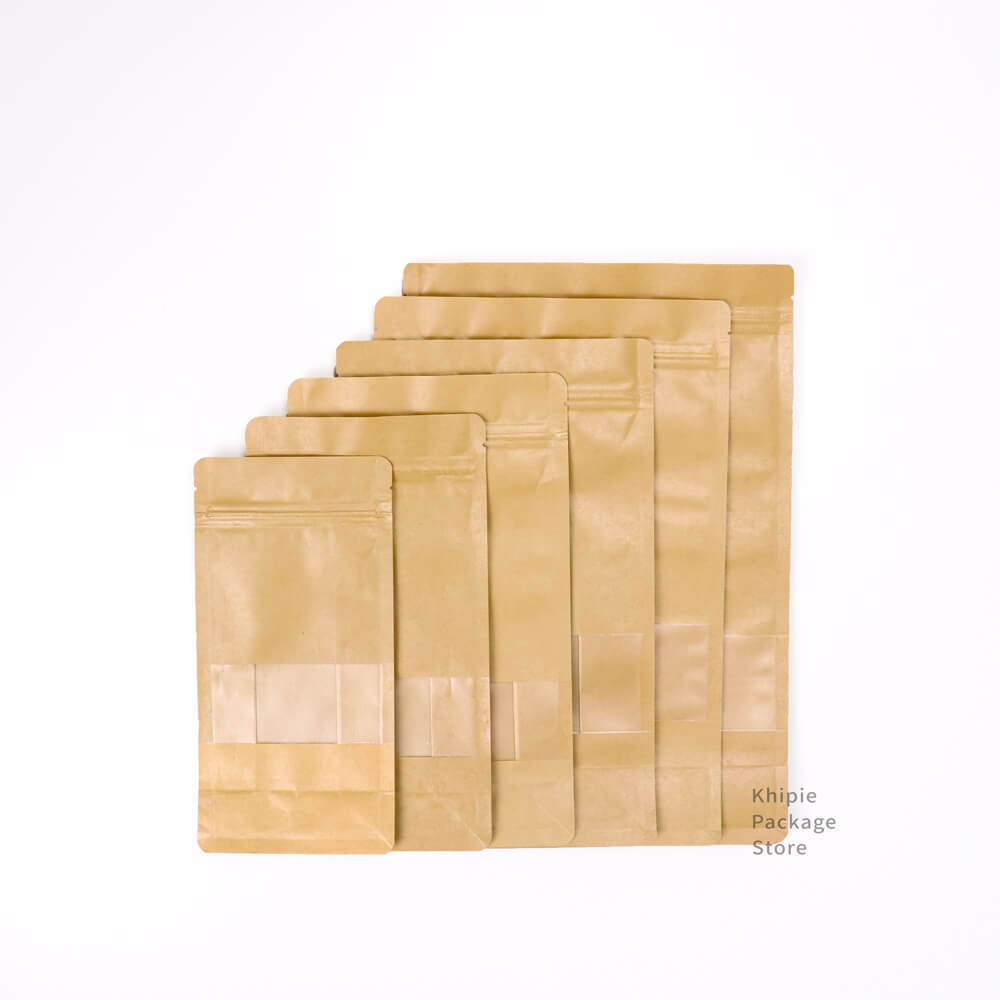 夾鏈方底立袋｜牛皮橫窗