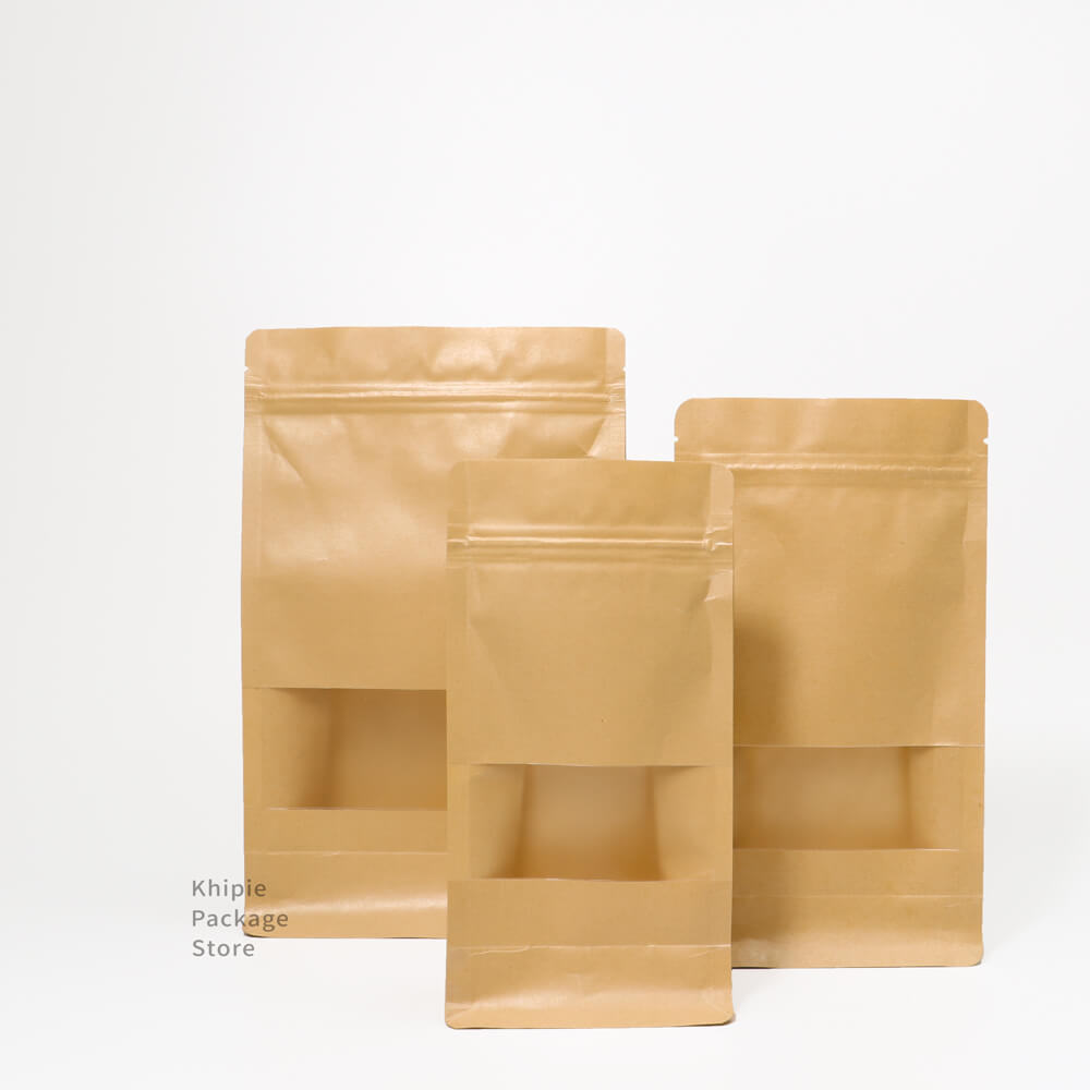 夾鏈方底立袋｜牛皮橫窗