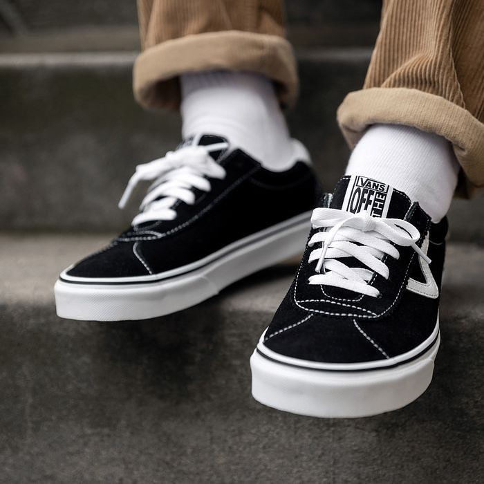 Vans sport 黑白 麂皮 皮革 板鞋 紅標 男女段