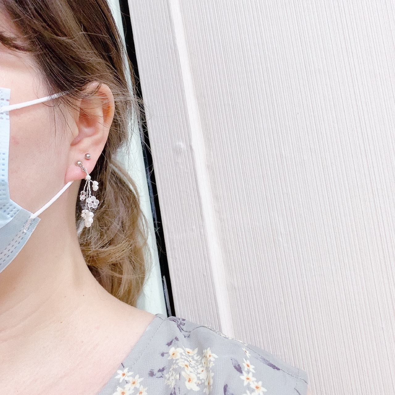[日本制]輕熟珠粒花束耳夾耳環(可轉針)