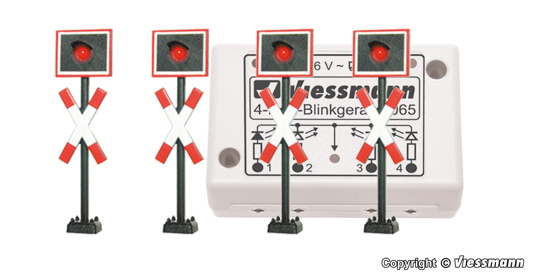 Viessmann 5835 HO規 St. Andrew`s crosses 4 pieces with blinker electronics 號誌