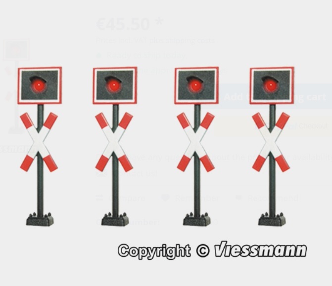 Viessmann 5800 N規 平交道信號燈.4入.會亮燈