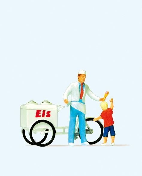 Preiser 28126 HO scale, Ice cream vendor standing with a child