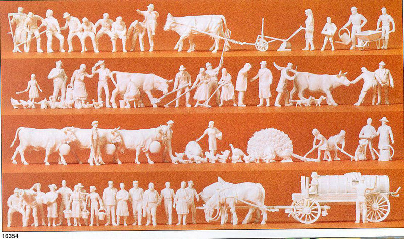 Preiser 16354 HO規 In the country 各式鄉村人偶動物 (未上色)