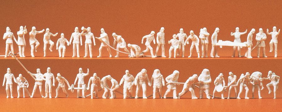 Preiser 16329 HO scale, Firefighters unpainted, 42 pcs.