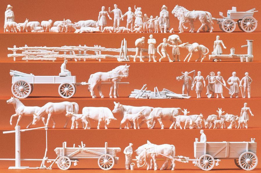 Preiser 16327 HO scale, Rural groups and teams, unpainted, 60 pcs.