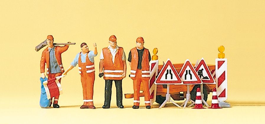 Preiser 10347 HO scale, Road service with traffic signs, flags