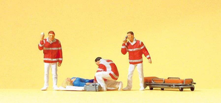 Preiser 10543 HO scale, Paramedics and injured on blankets