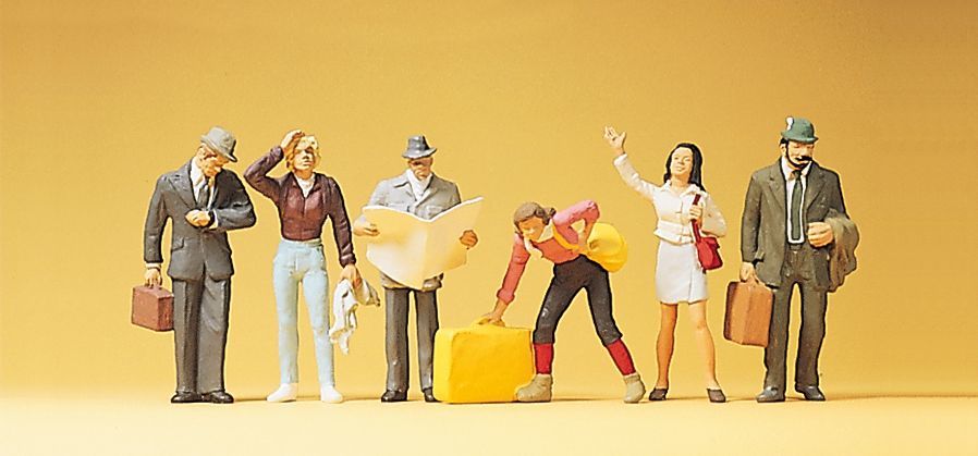 Preiser 10379 HO sale, Travelers on the platform with luggage and newspaper