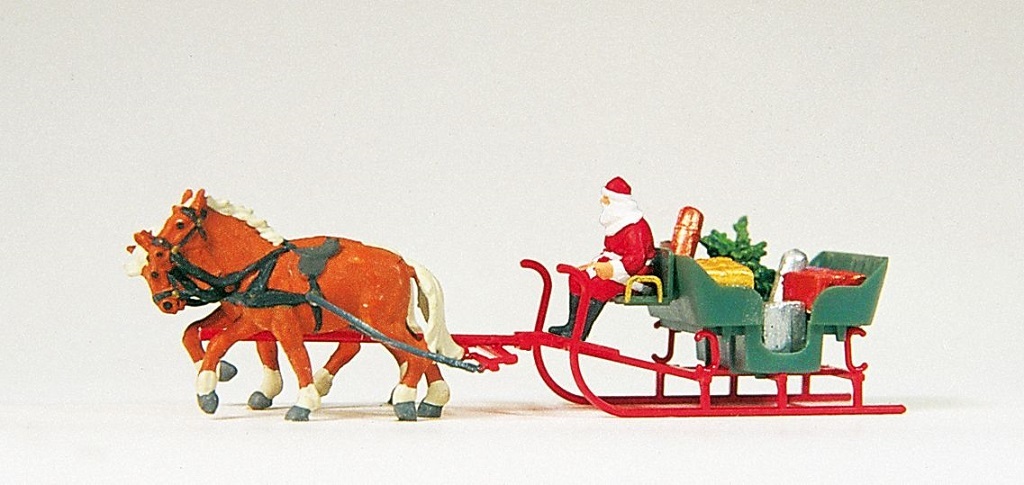 Preiser 30448 HO scale, Santa Claus with horse-drawn sleigh