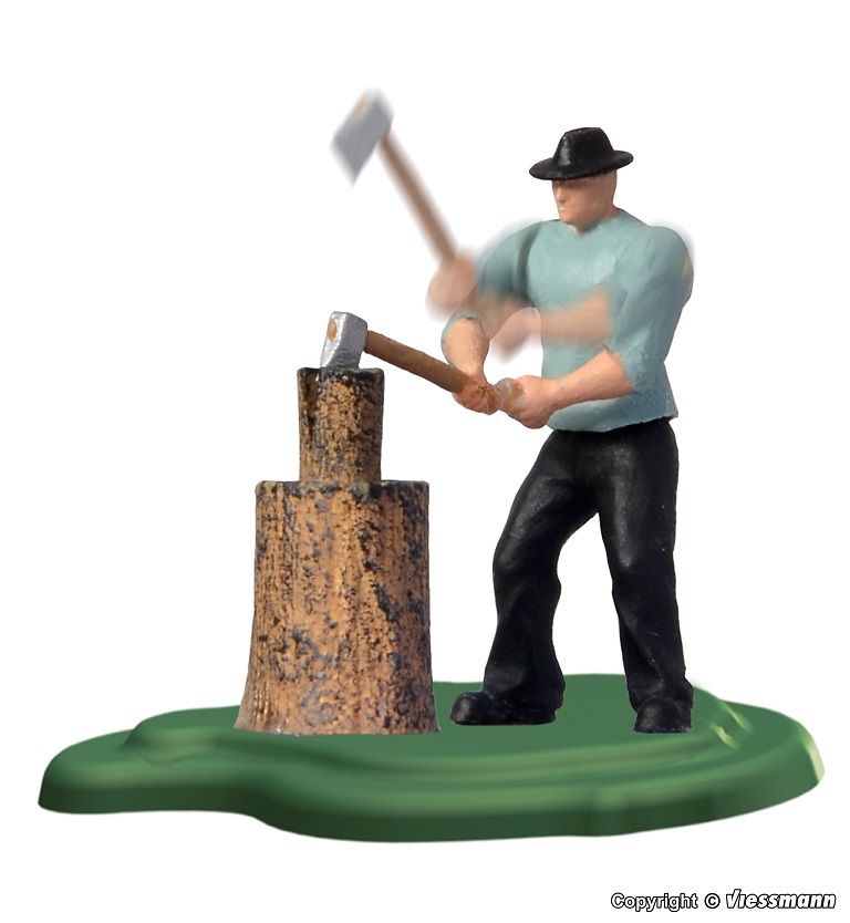 Viessmann 1515 HO規 Wood chopper with axe and block of wood moving 劈木柴的人.會動