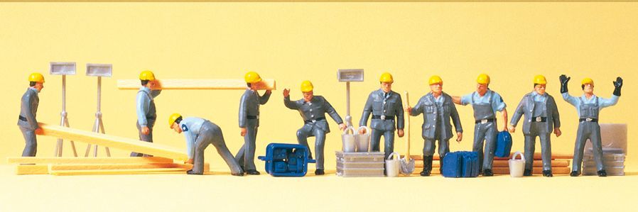 Preiser 10220 HO scale, THW helpers in work gear with numerous accessories