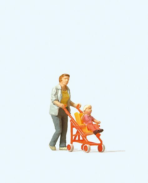 Preiser 28079 HO規 推嬰兒車的女人