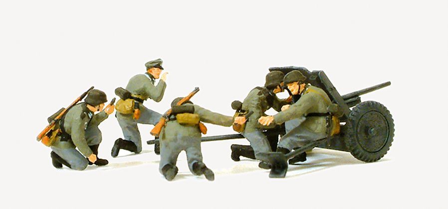 Preiser 16591 HO規 EDW 3.7釐米 PAKL 槍枝 作戰中士兵 未上色